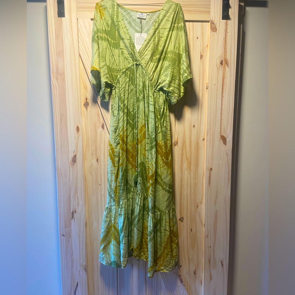 Alchemy Fashions - Fairy/Goddess Green Dress with Metallic Gold Pattern